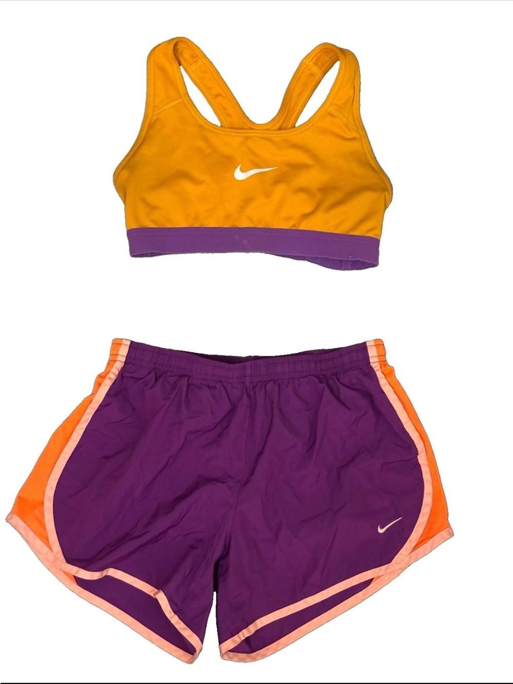 Nike Dri-Fit 2 PC Athleisure Set Shorts & Sports Bra Fits SZ.S Purple Orange